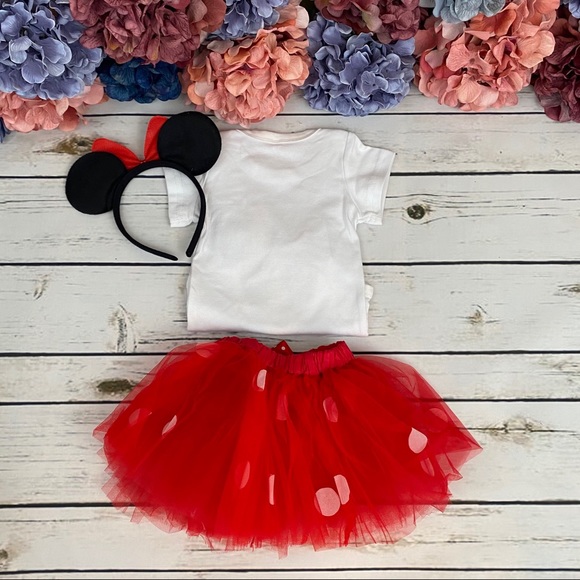 1st Birthday Outfit Matching Onesie Red Tulle Skirt and Headband - Picture 10 of 16